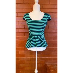 Love Culture Mint Green & Navy Striped Blouse